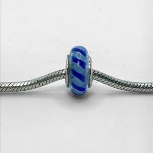 Pandora Blue Striped Murano Glass Charm